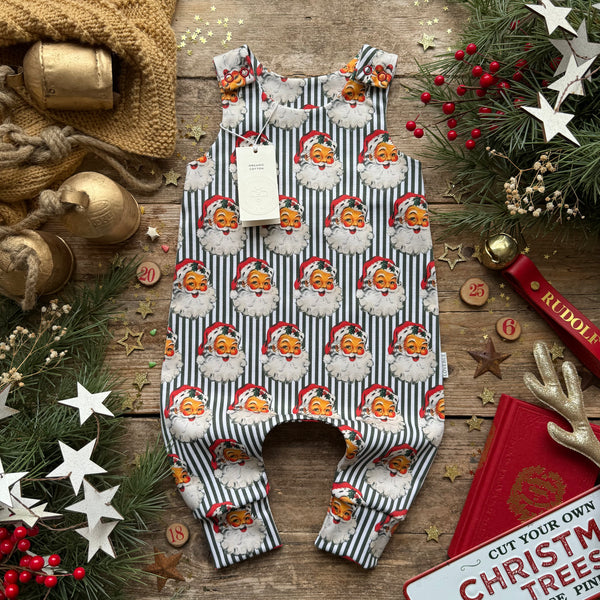 Green Santa Stripe Long Romper