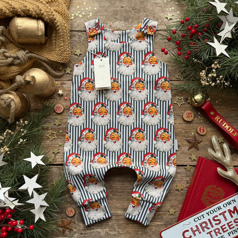 Green Santa Stripe Long Romper