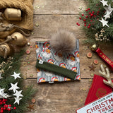 Green Santa Stripe Bobble Hat