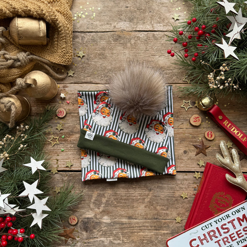 Green Santa Stripe Bobble Hat