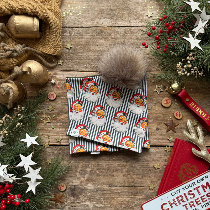 Green Santa Stripe Bobble Hat