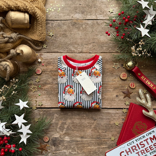 Green Santa Stripe Short Set
