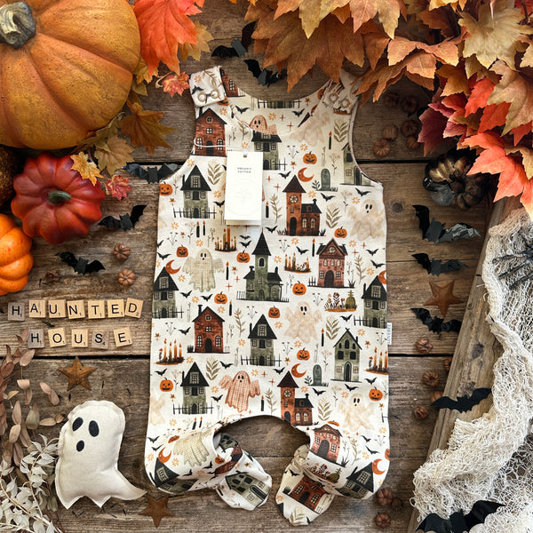 Haunted House (smaller scale print) Footed Romper | Ready To Post