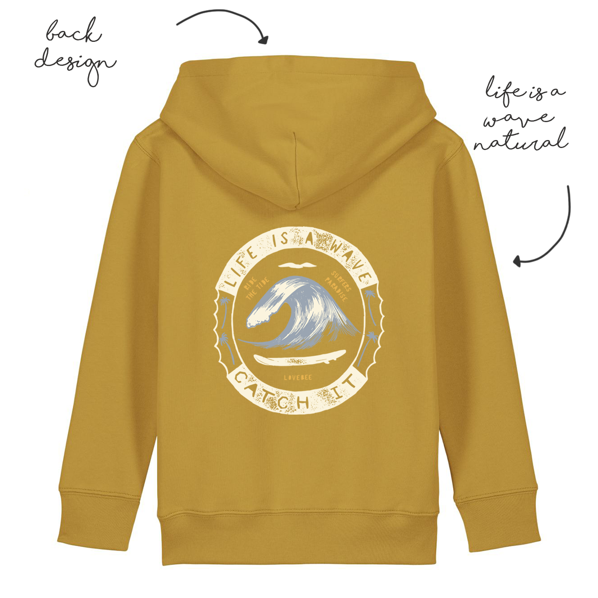 LoveBee Hoodie Life Is A Wave Mustard LoveBeeBaby