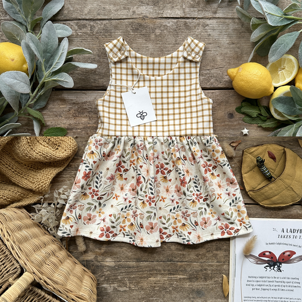 Mustard Gingham + Ladybird Floral Dress