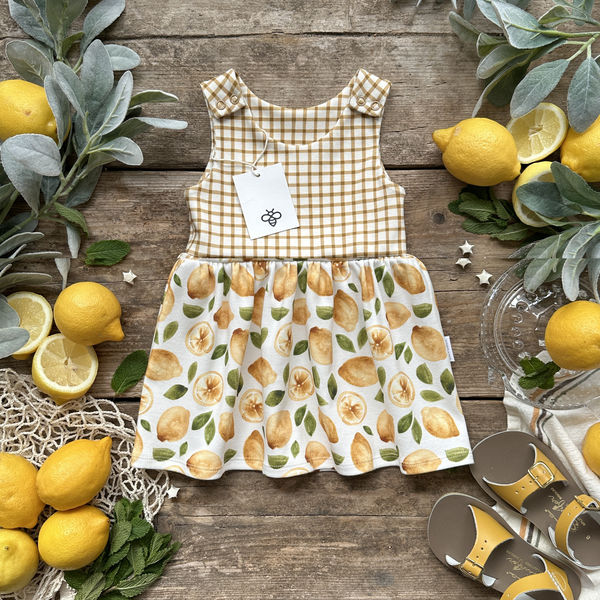Mustard Gingham + Lemony Lemons Dress