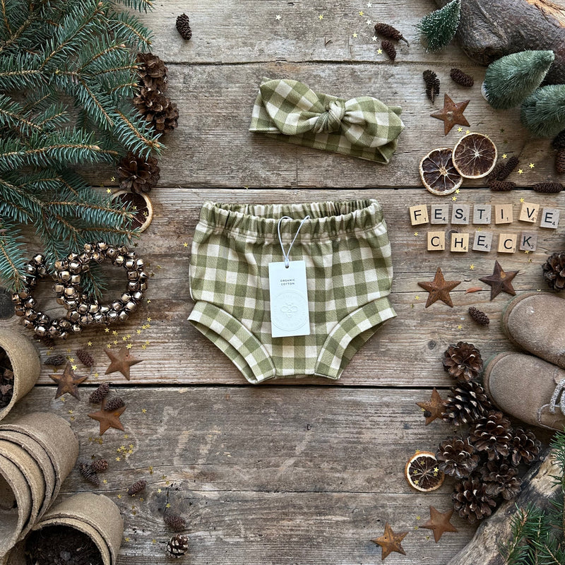 Moss Check Knot Bow Headband