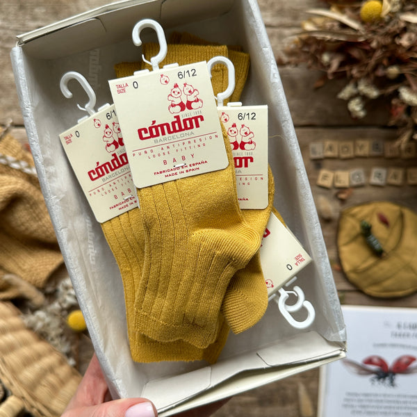 Cotton Rib Ankle Socks | Mustard