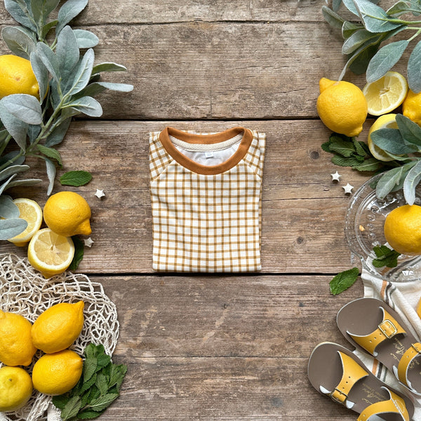 Mustard Gingham T-Shirt | Long Sleeve