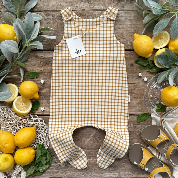 Mustard Gingham Footed Romper
