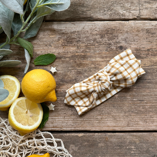 Mustard Gingham Knot Bow Headband