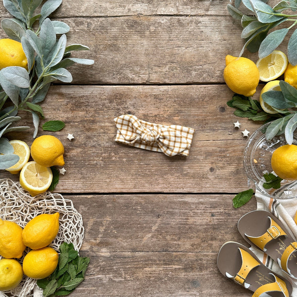 Mustard Gingham Knot Bow Headband