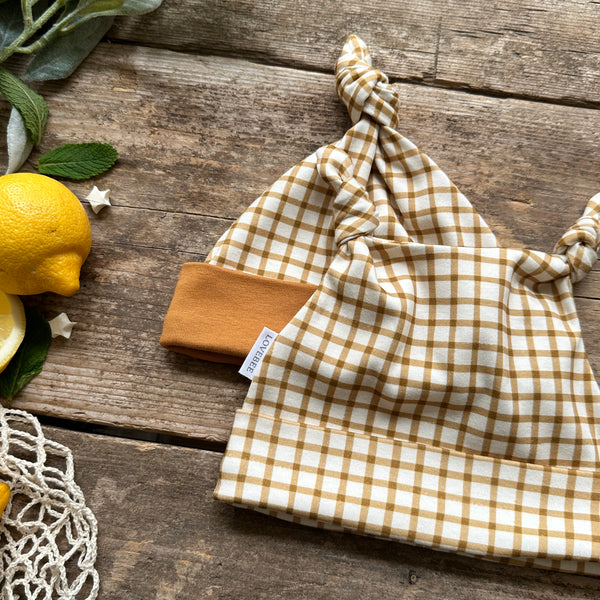 Mustard Gingham Knotted Hats