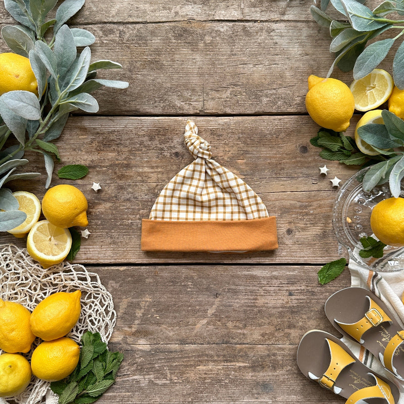 Mustard Gingham Knotted Hats