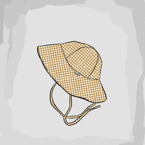 Mustard Gingham Brimmed Sun Hat