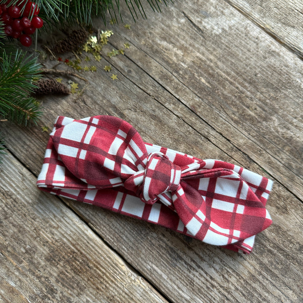 Red Check Knot Bow Headband