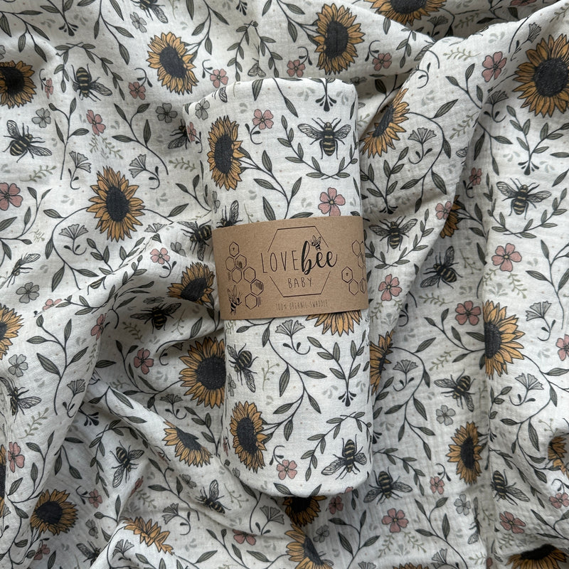 Sunflower Bee Organic Double Gauze Swaddle | BRAND NEW