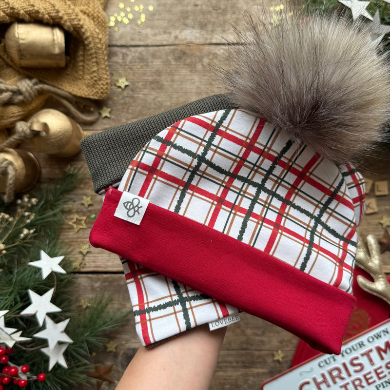 Tinsel Check Bobble Hat