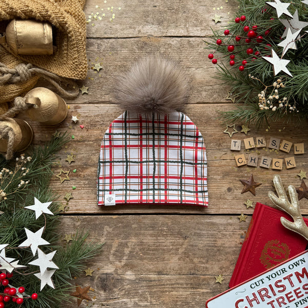 Tinsel Check Bobble Hat