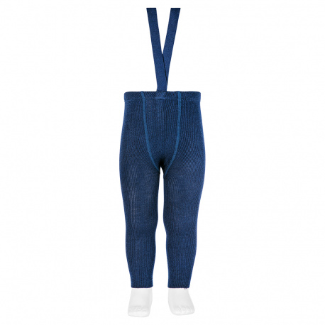 Merino Wool-Blend Leggings With Suspender | Navy Blue