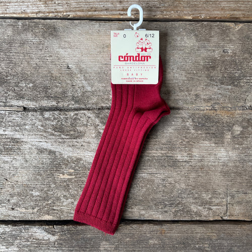 Cotton Rib Knee High Socks | Cherry