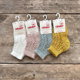 Perle Cotton Openwork Ankle Socks | Beige
