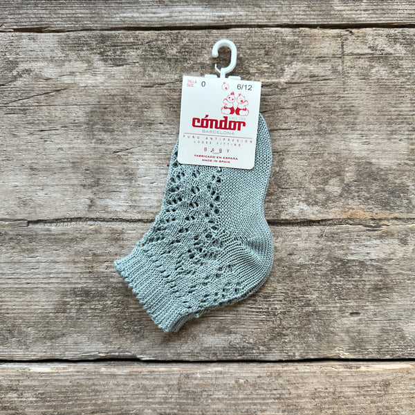 Perle Cotton Openwork Ankle Socks | Dry Green