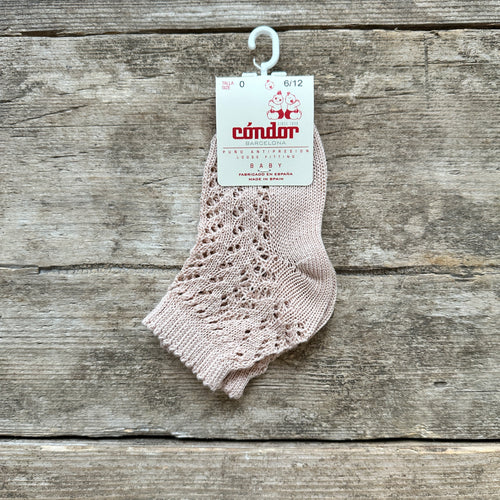 Perle Cotton Openwork Ankle Socks | Old Rose