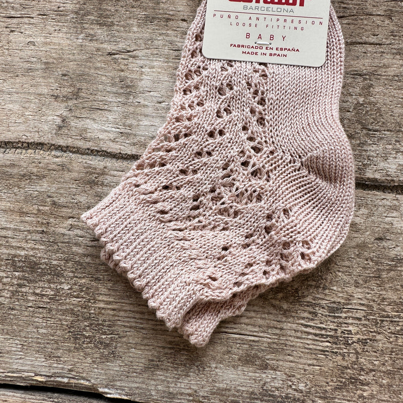 Perle Cotton Openwork Ankle Socks | Old Rose
