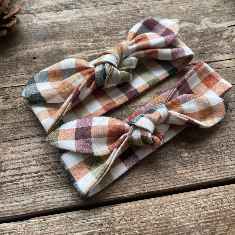 Autumn Check Knot Bow Headband