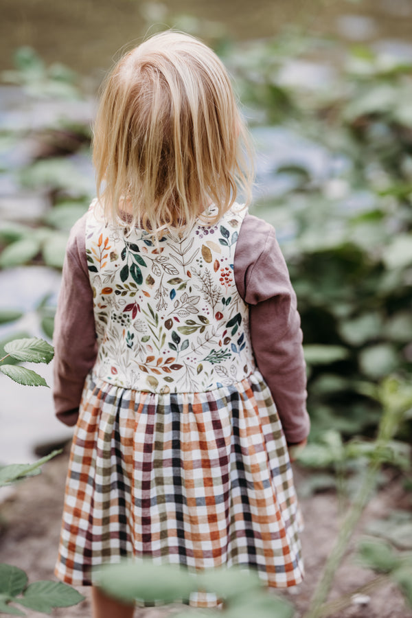 Botanical Sprigs + Autumn Check Hybrid Dress