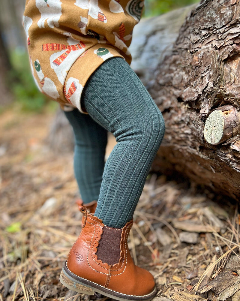 Cotton Rib Tights | Pine