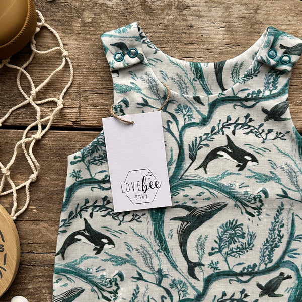 Whale Waves Bloomer Romper