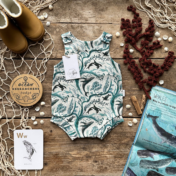 Whale Waves Bloomer Romper