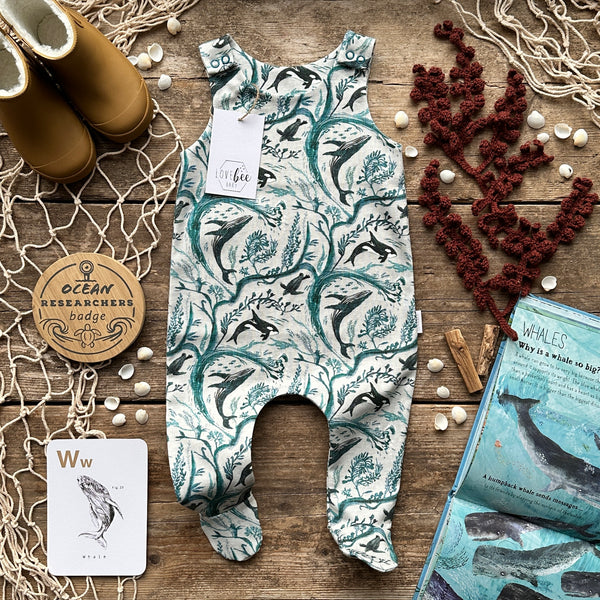 Whale Waves Footed Romper