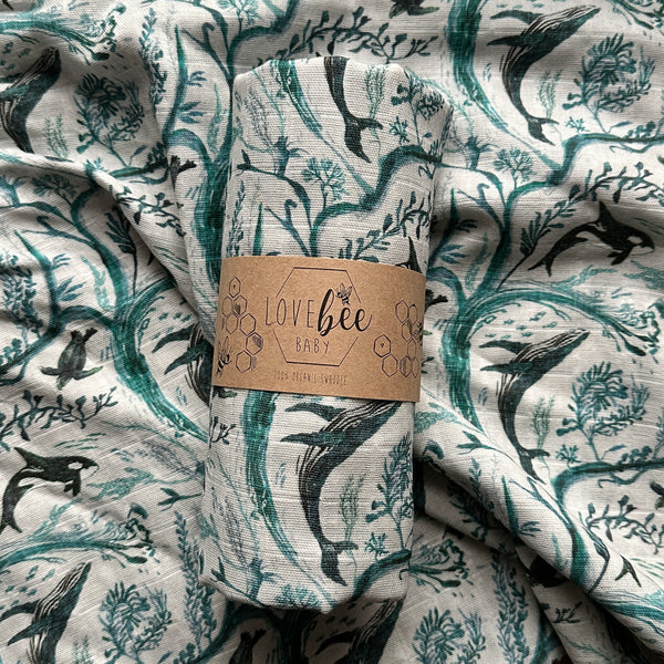 Whale Waves Organic Swaddle Blanket