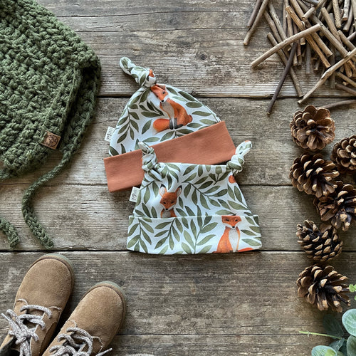 Fox and Leaves Knotted Hat