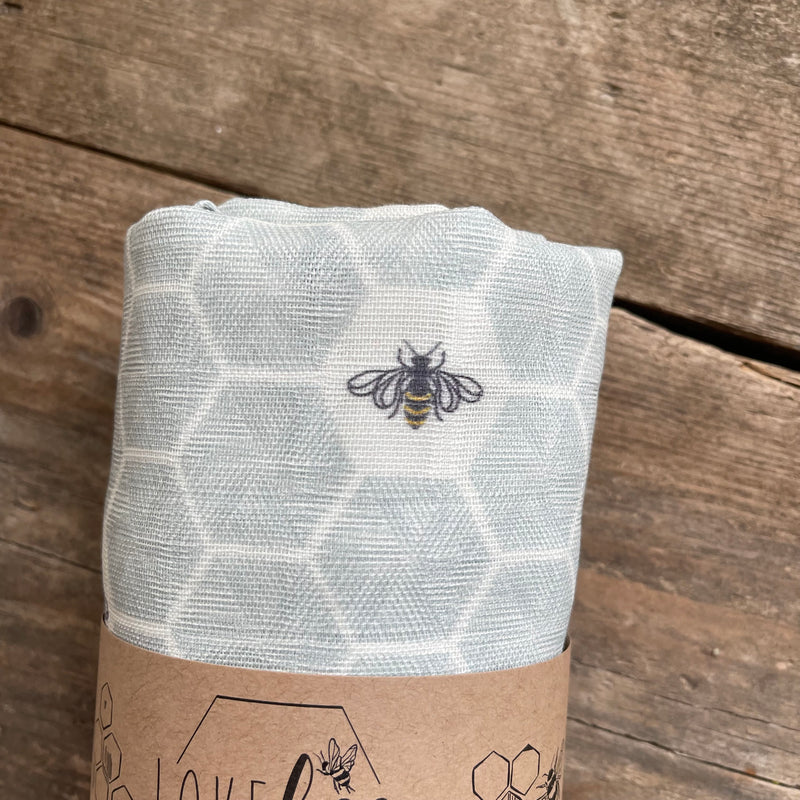 Lovebee Club Honeycomb Bee Blue Muslin Swaddle Blanket Children baby Organic