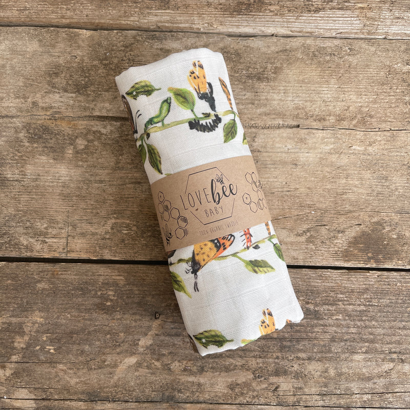 Lovebee Club Metamorphosis Bugs Muslin Swaddle Blanket Children baby Organic