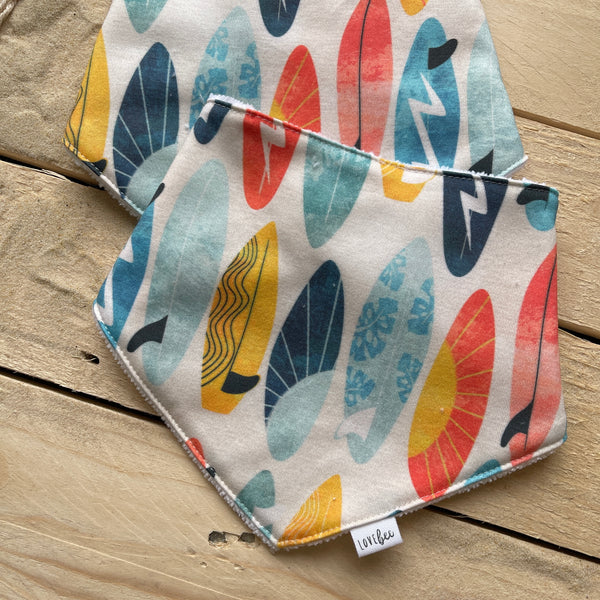Lovebeeclub Surf Boards Dribble Bib Organic Child Baby Clothing