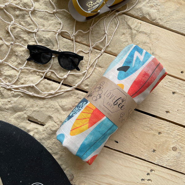 Lovebeeclub Surf Boards Swaddle Blanket Organic Child Baby Clothing