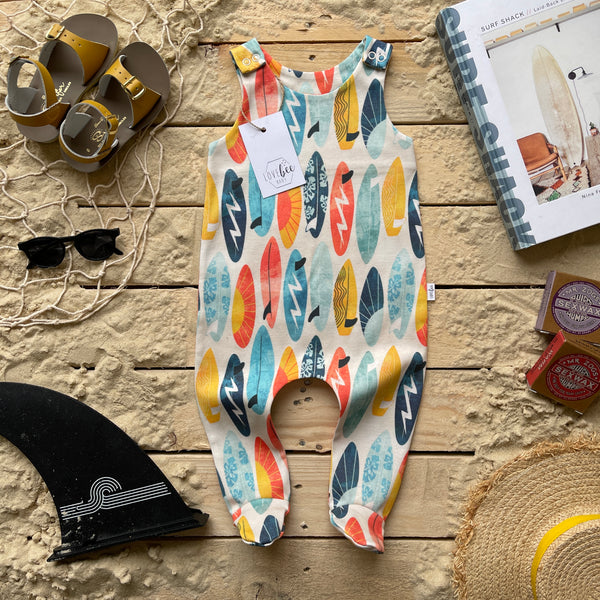 Lovebeeclub Surf Boards Footed Romper Organic Child Baby Clothing