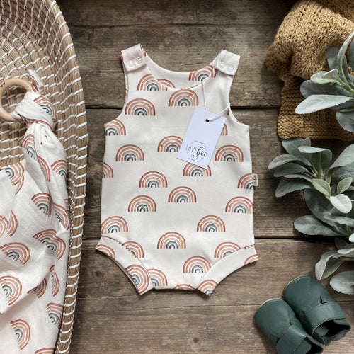Earthy Rainbow Bloomer Romper