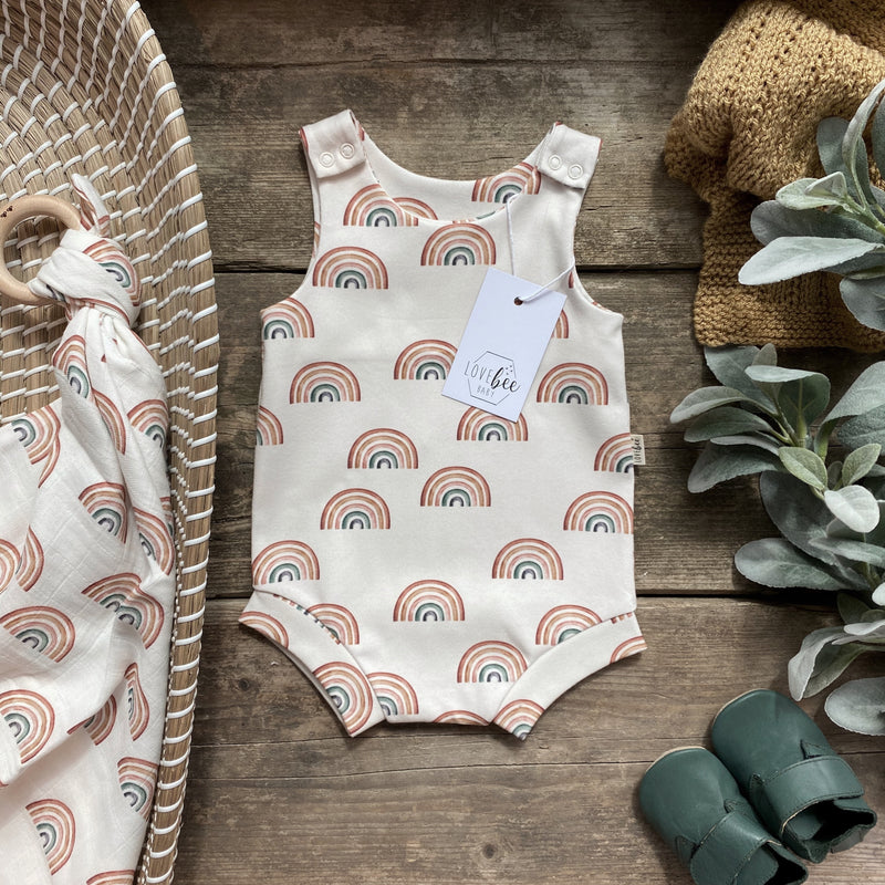LoveBee Club Earthy Rainbow Bloomer Romper Baby Children Clothing Organic