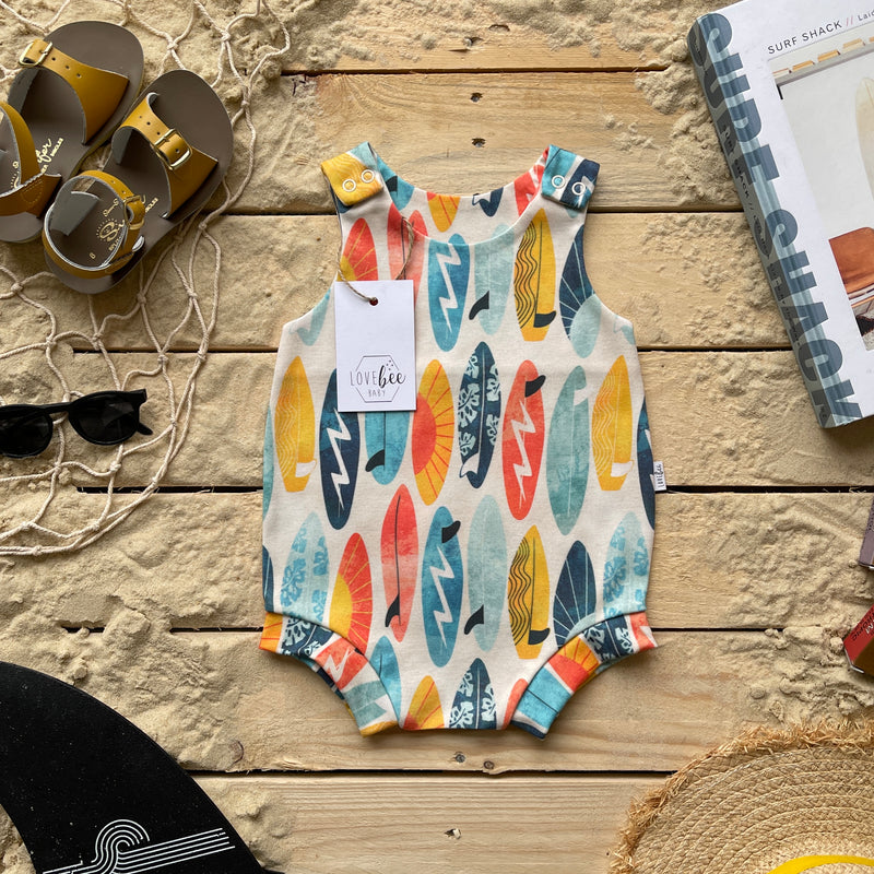 Lovebeeclub Surf Boards Bloomer Romper Organic Child Baby Clothing