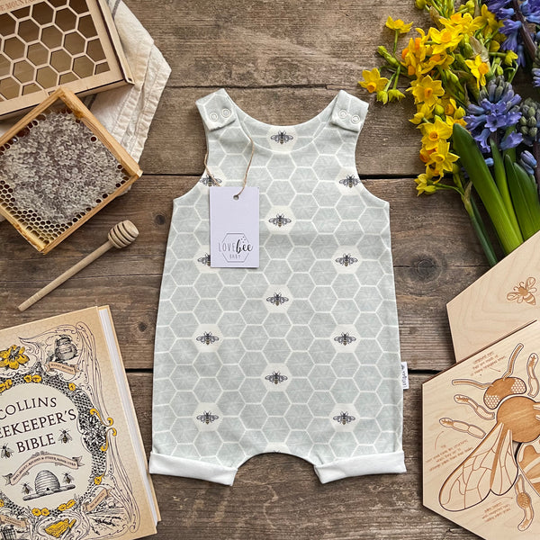 Lovebee Club Honeycomb Bee Blue Short Romper Children baby Organic