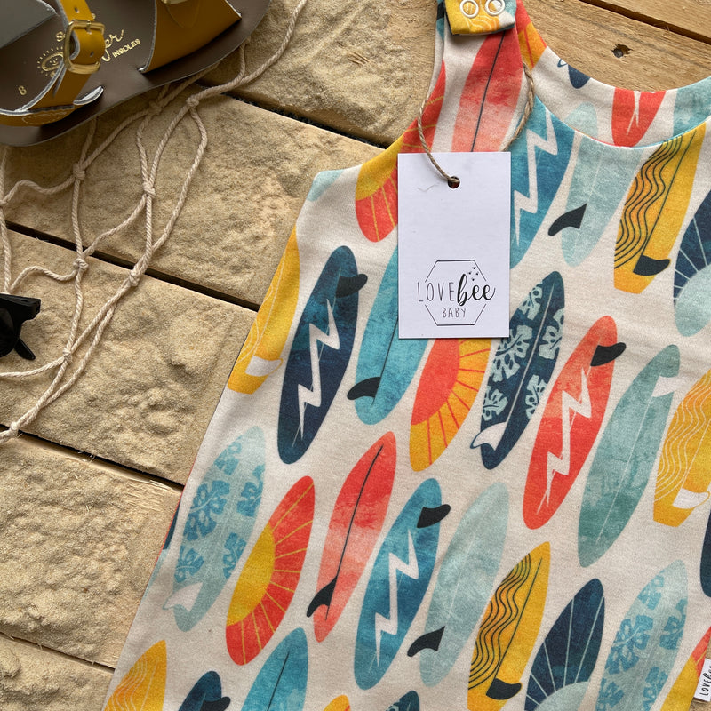Lovebeeclub Surf Boards Footed Romper Organic Child Baby Clothing