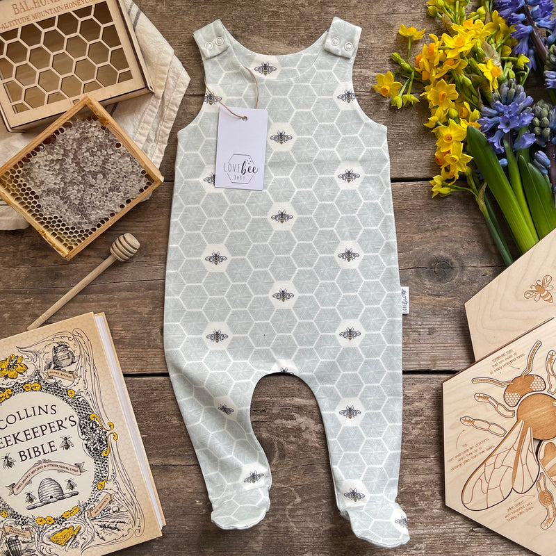 Lovebee Club Honeycomb Bee Blue Footed romper Children baby Organic