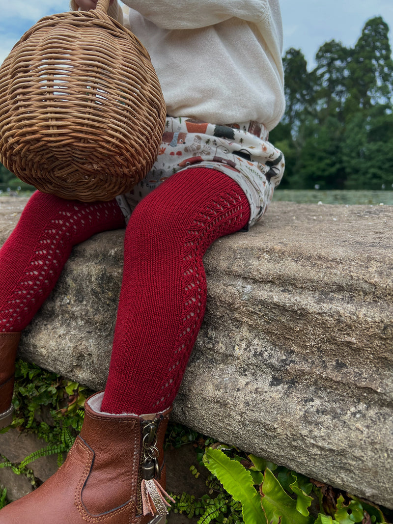 Cotton Side Openwork Tights | Burgundy | Last Sizes