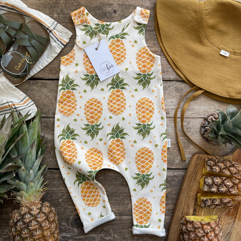 Lovebeeclub Pineapple Long-Rolled Romper Organic Child Baby Clothing